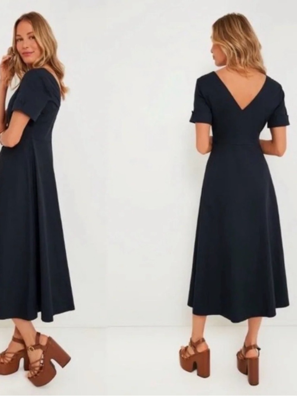Tuckernuck NWOT Navy Kate Dress Button Down Poplin Cotton Midi Dress Size L - Picture 2 of 14